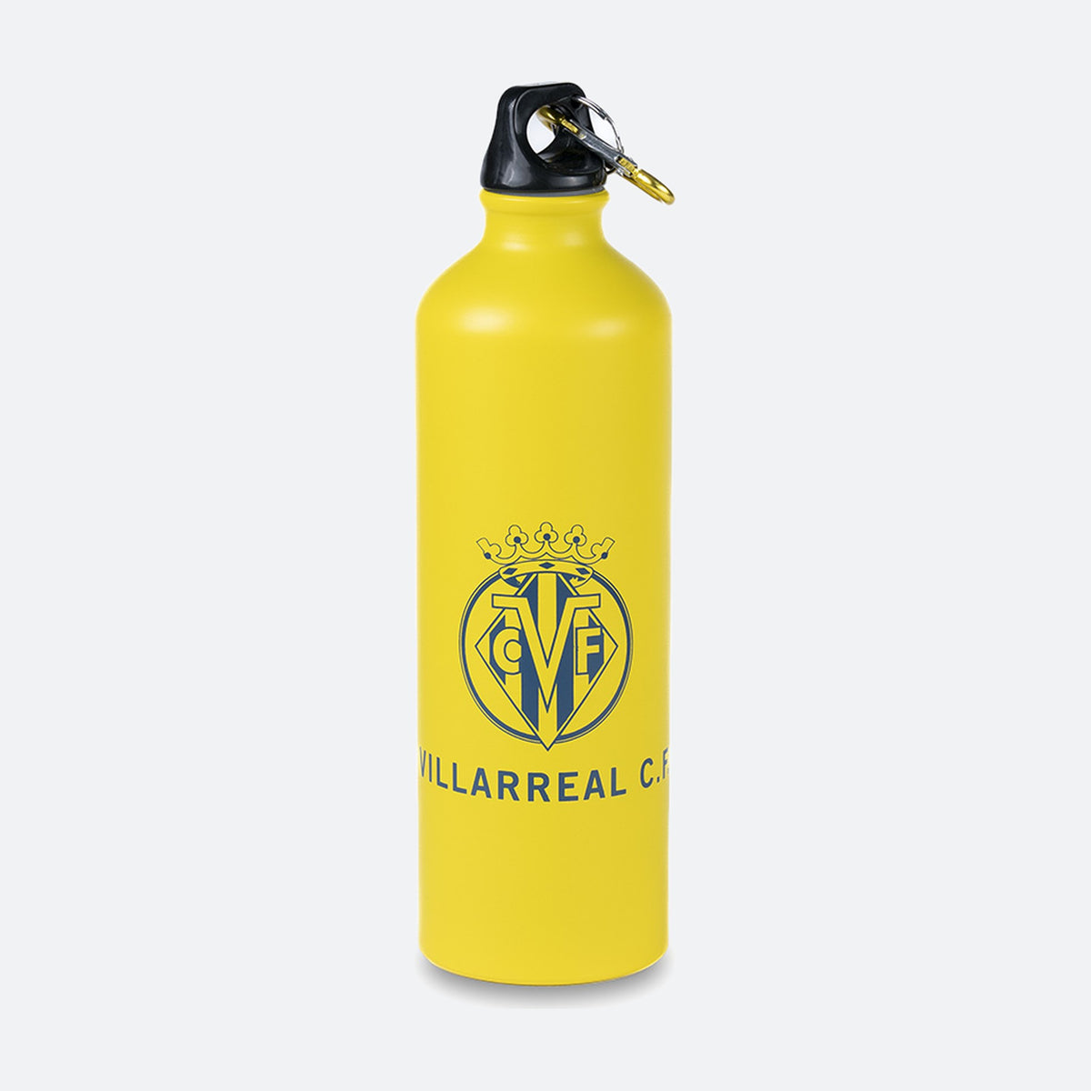 Botella amarilla Villarreal CF con escudo y mosquetón